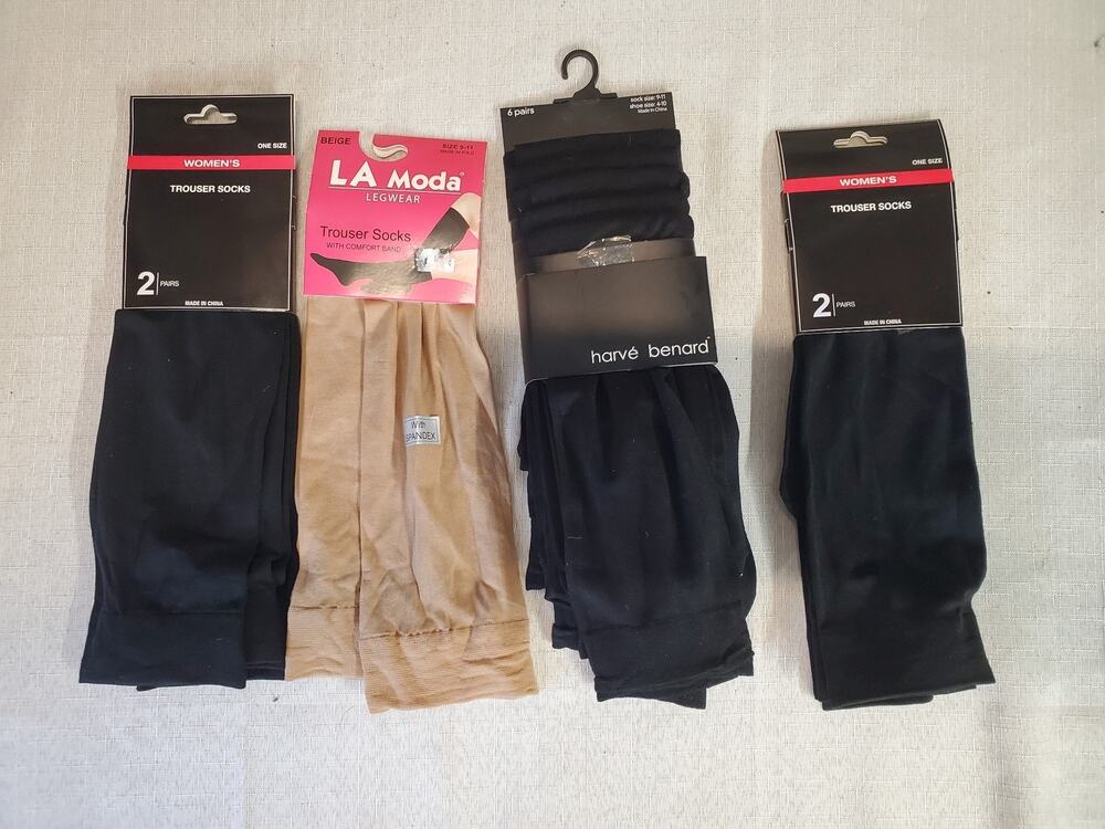 Womens Trouser Socks 12 Pairs Lot One Size Black Beige Harve Benard LA Moda